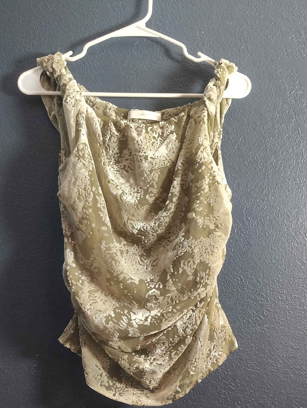 Mango MNG Javier Ruched Velvet Burn Out Tank NWOT Size Small